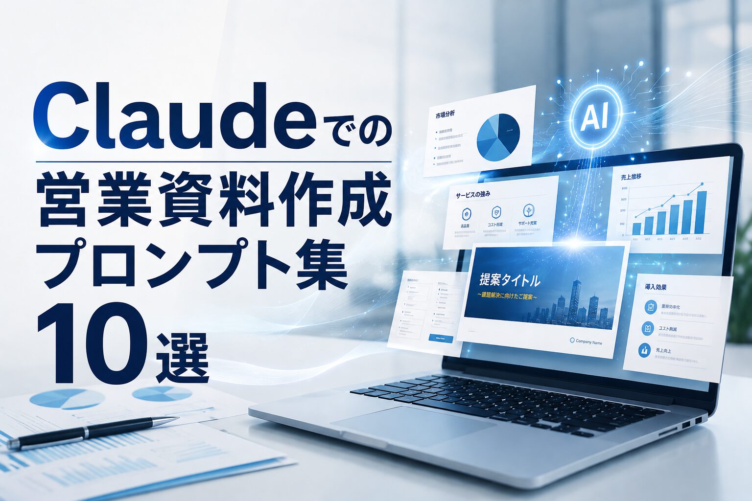 「営業資料作成を自動化するClaudeプロンプト集10選【AI初心者向け】BtoB営業コンサルが実務で使う手法を公開」のTOP画像